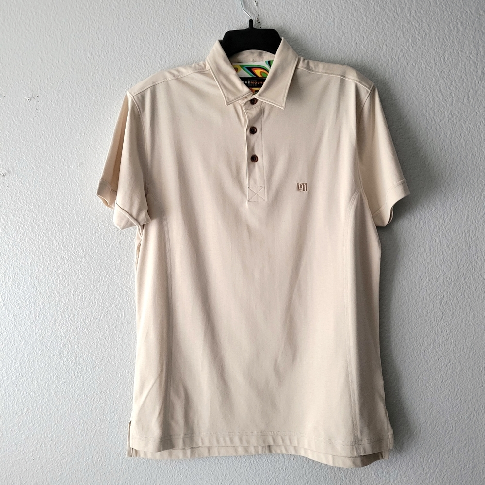 LoudMouth Men's Golf Polo Shirt Beige Embroidered Short Sleeve Size Medium
